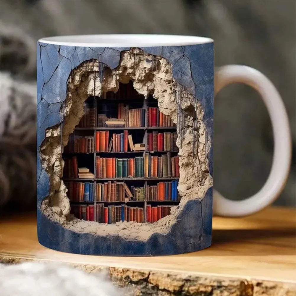 CozyReads | 3D-boekenplank keramische mok – unieke koffiemok voor boekenliefhebbers en romanfanaten