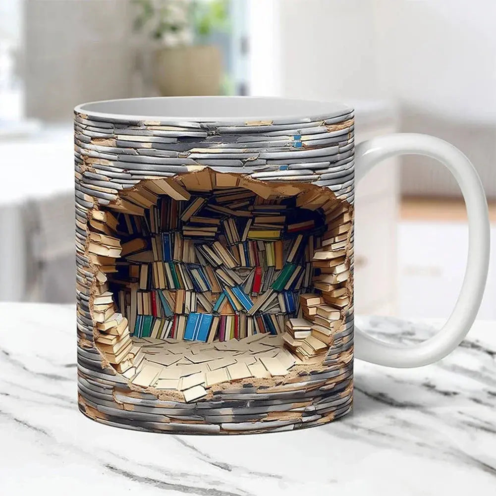 CozyReads | 3D-boekenplank keramische mok – unieke koffiemok voor boekenliefhebbers en romanfanaten