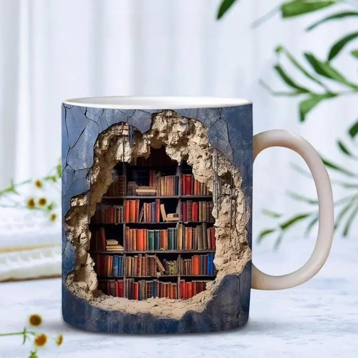 CozyReads | 3D-boekenplank keramische mok – unieke koffiemok voor boekenliefhebbers en romanfanaten
