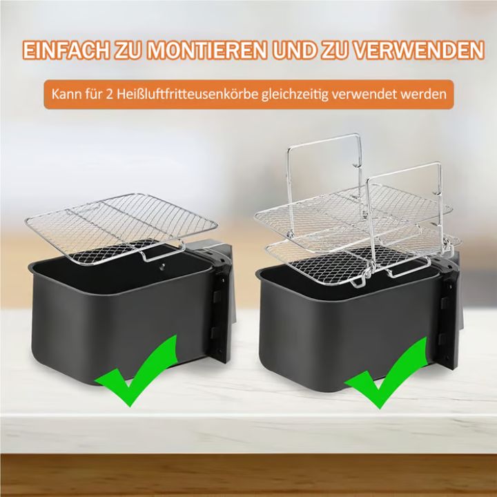 FryStack | 3-Tier Roestvrij Stalen Air Fryer Rek - Multi-Layer Kookaccessoire voor Air Fryers & Ovens