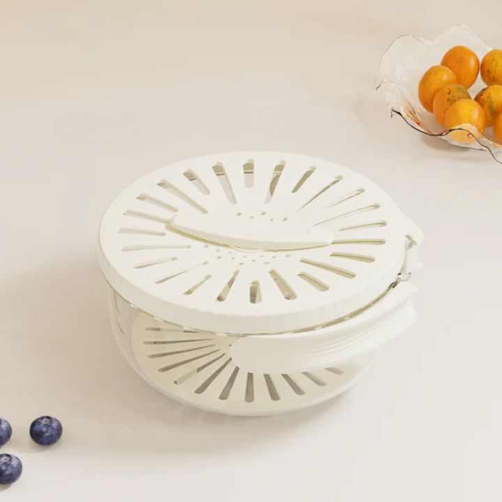 FlowBasket | 2-in-1 mand voor uitlekken en bewaren - ruimtebesparende oplossing voor het bereiden en bewaren van fruit en groenten - vaatwasmachinebestendig