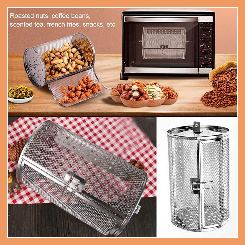 Rotissa | Roestvrijstalen draaibare grill – 360° Airfryer-accessoire voor noten, groenten, vlees en snacks
