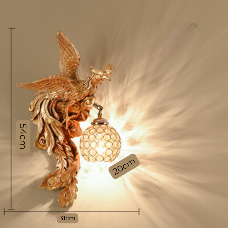 MythicBeam | Draak Feniks Wandlamp - Antieke Decoratieve Lamp voor Woonkamer & Hal