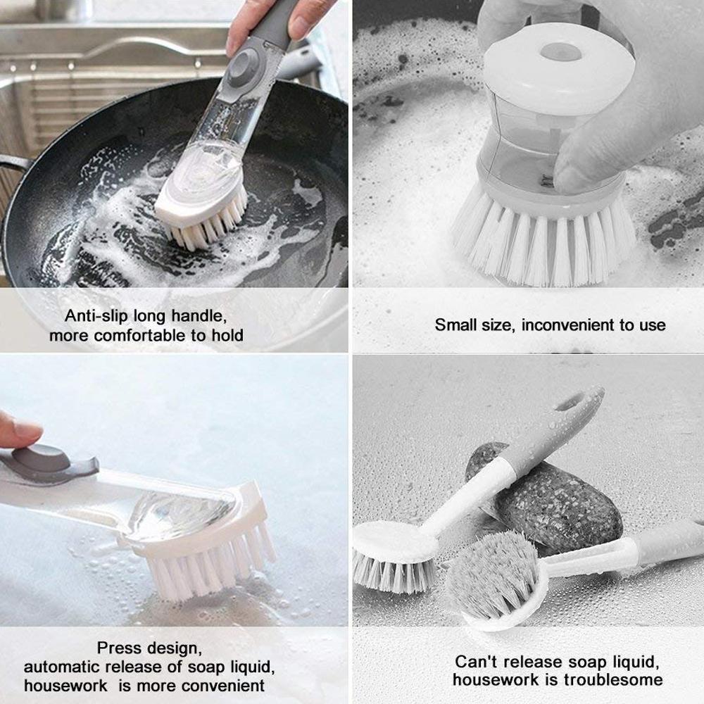 QuickClean | Ergonomische afwasborstel met ingebouwde zeepdispenser – vervangbare sponskop, antisliphandvat