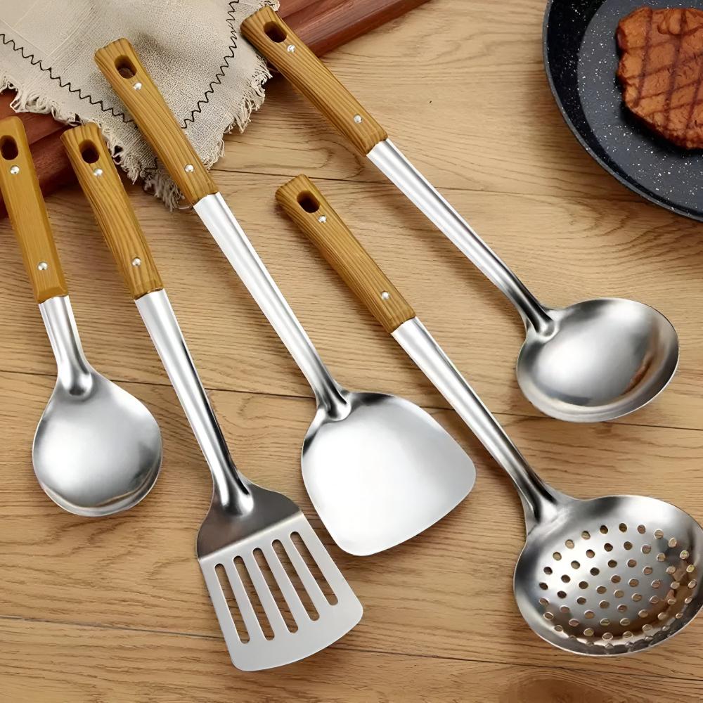ForgeWare | Premium Roestvrijstalen Keukenhulpen Set - 5-delig Kookgereedschap met Houten Handvat