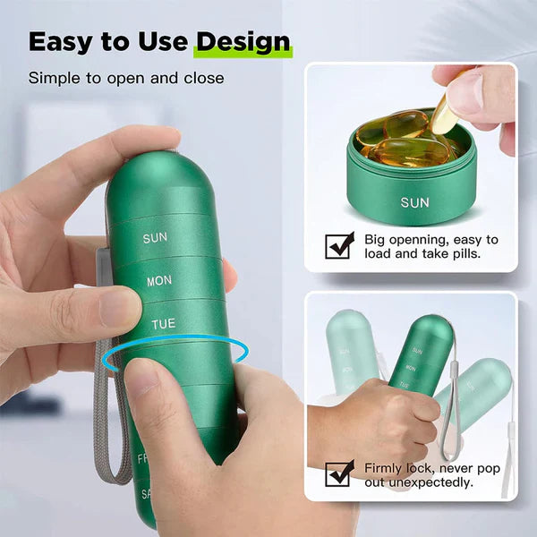 PillPort | 7-Day Aluminium Pill Organizer - Draagbare wekelijkse pillendoos voor op reis