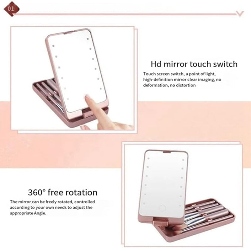 Beautix | Make-upborstel opbergdoos met LED-make-upspiegel – Stofdichte cosmetica-organizer met aanraaklicht