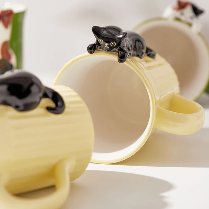 KittyCup | Hangende keramische kattenmok – Schattige dieren koffiebeker met 3D-ontwerp