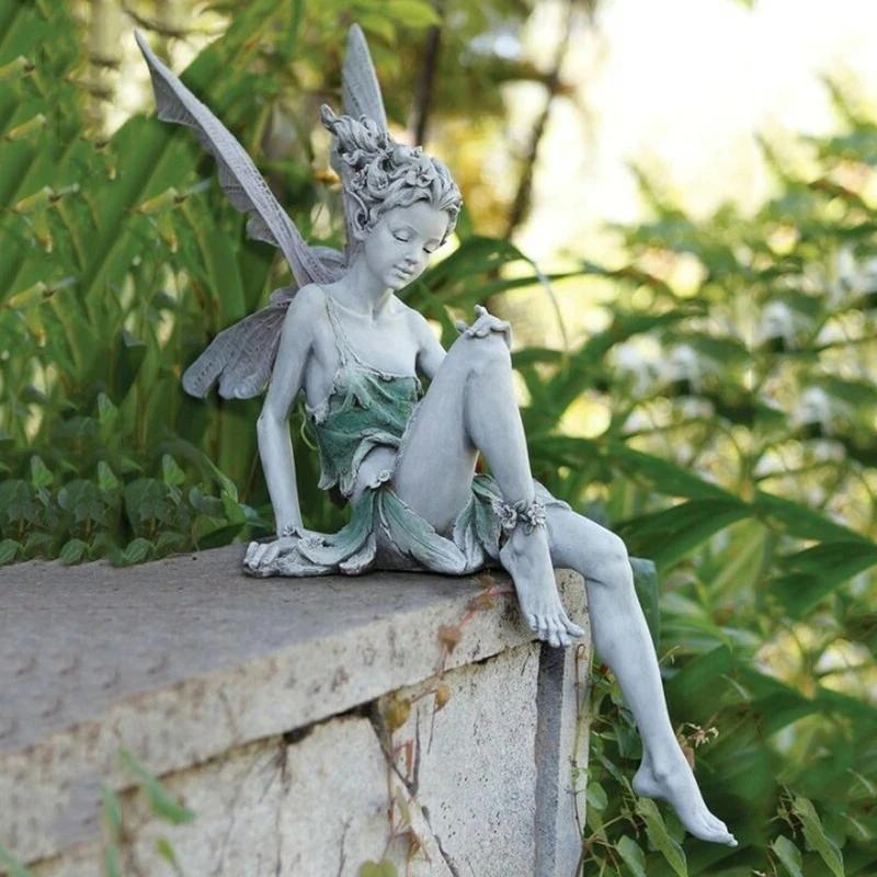 MiraFae | Zittend Fairy Tuinbeeldje - Buiten Hars Fairy beeldje voor tuin, patio, gazon, balkon