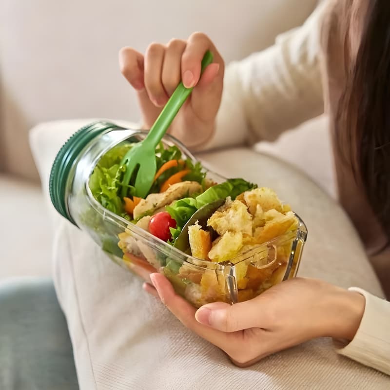 SaladVault | Glazen saladecontainer met deksel – lekvrije lunchpot, saladeschaal met zijopening