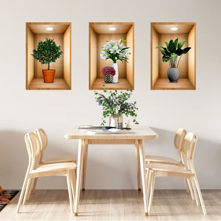 Botani3D | 3D Bloemenvaas Muurstickers Set voor Home Decor - Natuur-Geïnspireerde Muurkunst