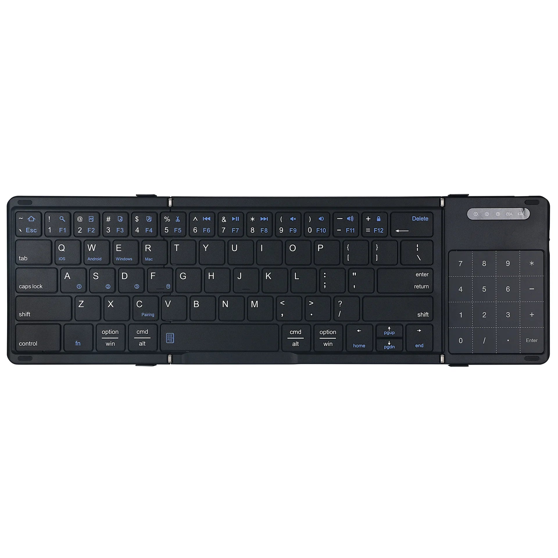 MiniKeys | Drievoudig opvouwbare Bluetooth-toetsenbord – Draadloos, dun, draagbaar, oplaadbaar, compact voor gebruik met mobiele telefoons, tablets en laptops