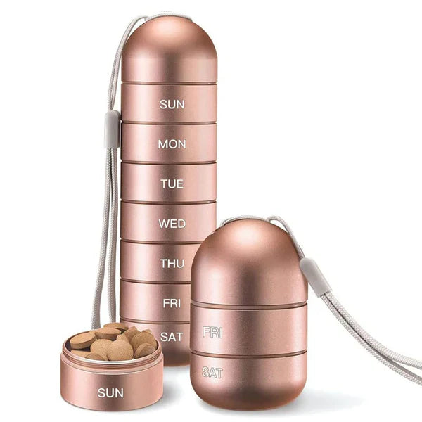 PillPort | 7-Day Aluminium Pill Organizer - Draagbare wekelijkse pillendoos voor op reis