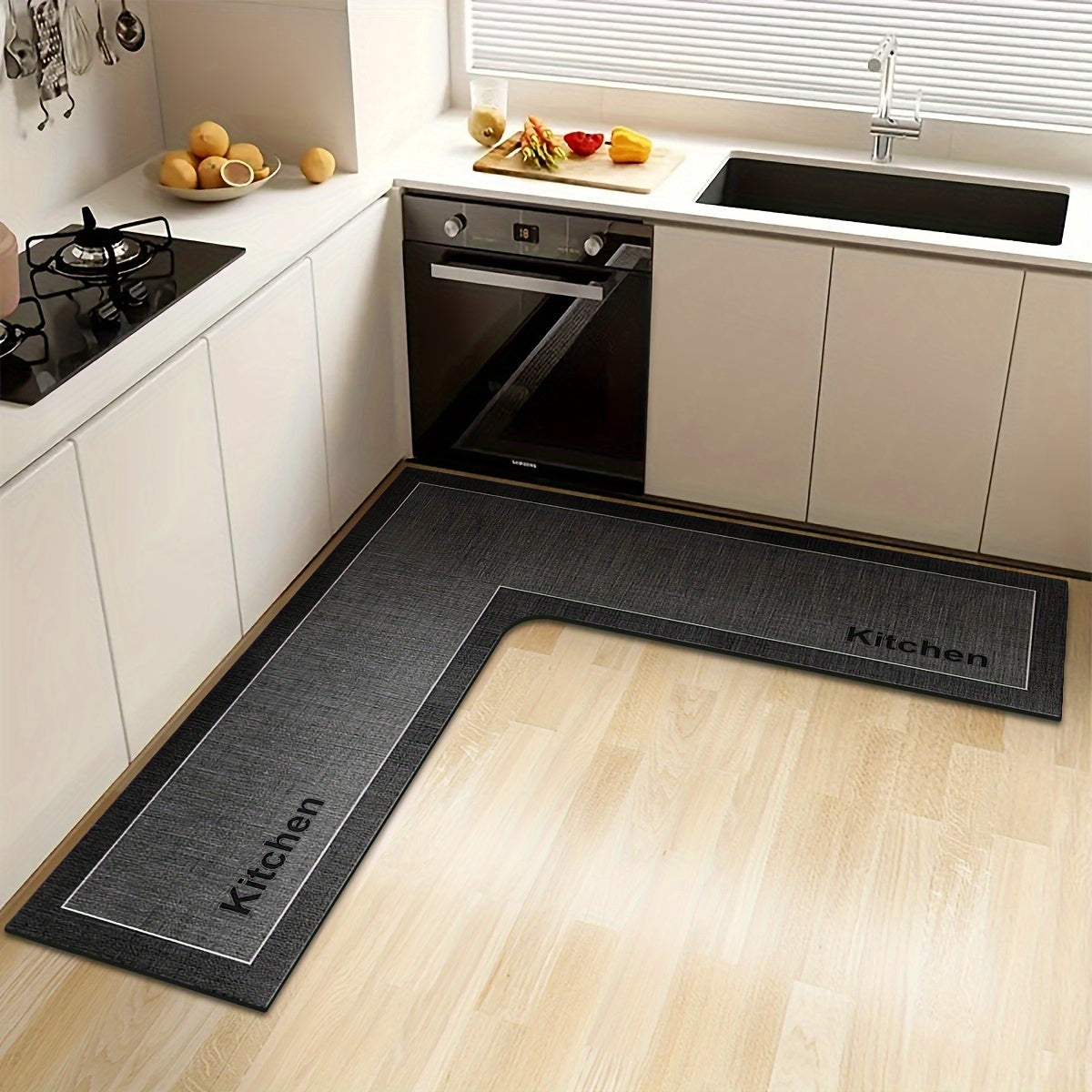 StepNook | Grote L-vormige keukenmat – antislip siliconen onderkant, vloerkleed voor eetkamer en hal