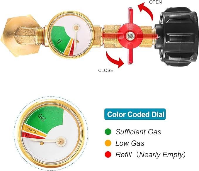 TankLink | Messing Propaan Navulbocht Adapter met Tankmeter – QCC1 90° Connector