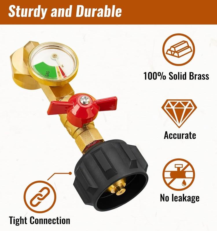 TankLink | Messing Propaan Navulbocht Adapter met Tankmeter – QCC1 90° Connector