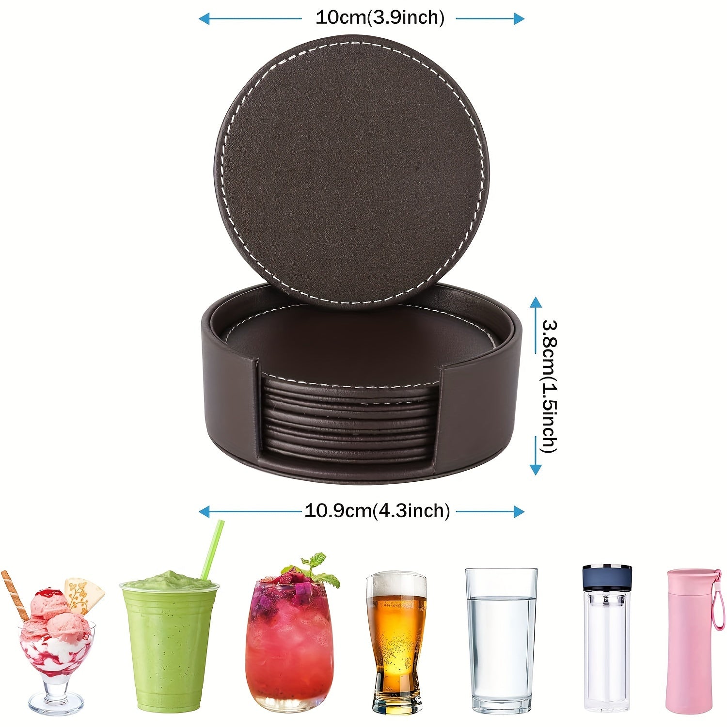 SipNest | 6 stuks recyclebare onderzetters van kunstleer – rond, 10 cm, voor koffie, wijn en andere dranken