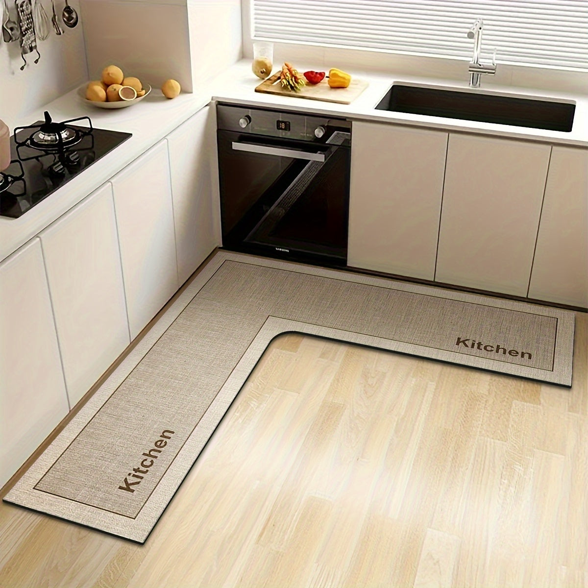 StepNook | Grote L-vormige keukenmat – antislip siliconen onderkant, vloerkleed voor eetkamer en hal