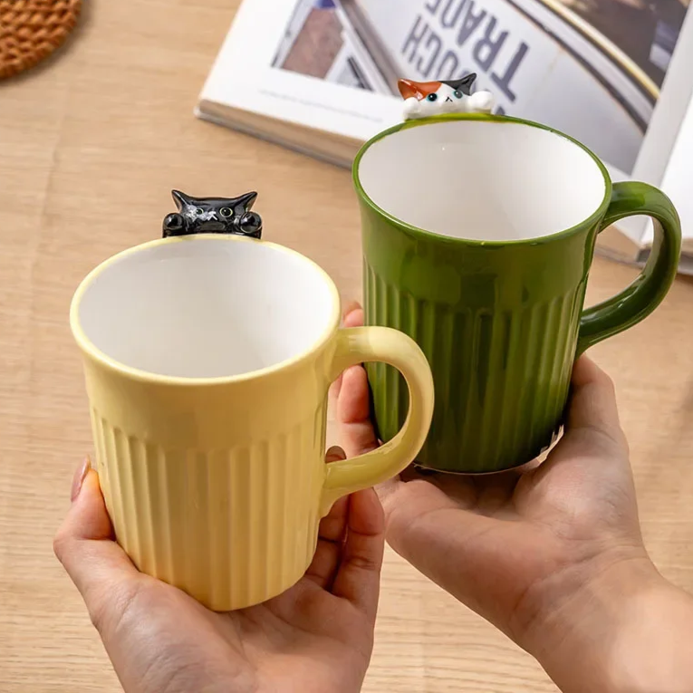 KittyCup | Hangende keramische kattenmok – Schattige dieren koffiebeker met 3D-ontwerp