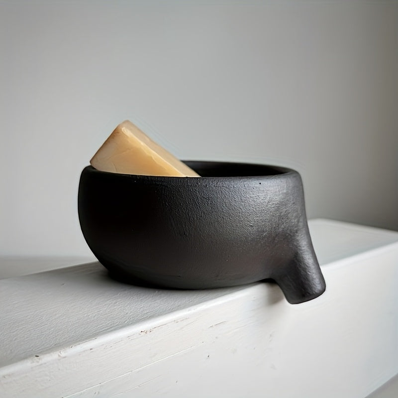 DripLux | Elegante zwarte zeepbakje van kunsthars met afvoer – Modern minimalistisch badkameraccessoire