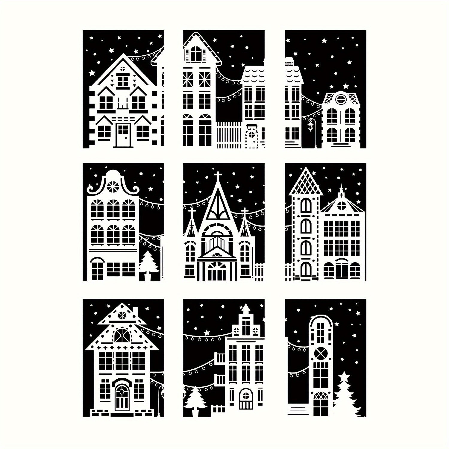 CastleGlow | 9-delige kerststickers voor ramen – Sneeuwkasteel PVC, geen batterijen nodig