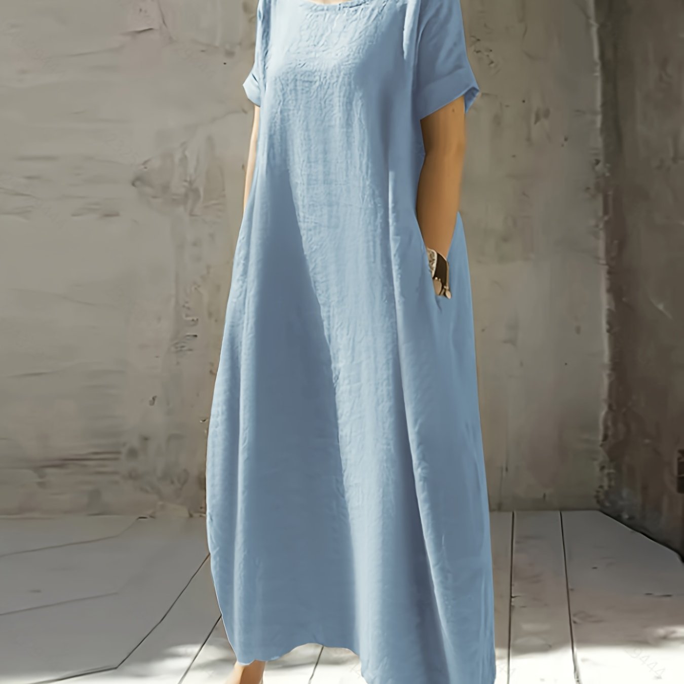 Elvarra | Losse Maxi Jurk met Zakjes – Korte Mouwen, Ademend, Casual Zomerjurk