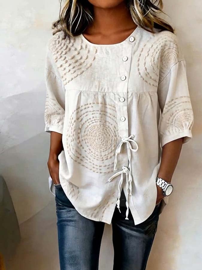 Zumi | Dames lichtgewicht blouse – asymmetrische blouse met knoopsluiting