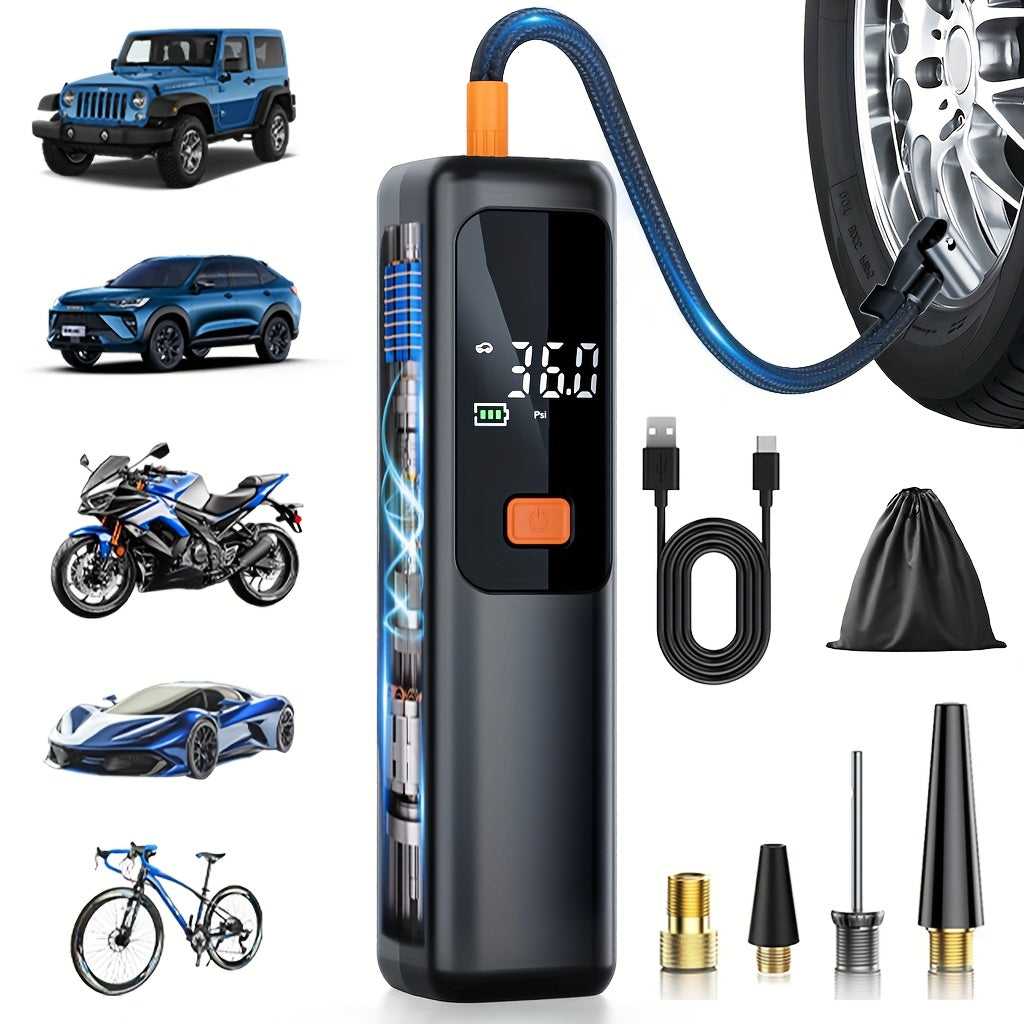 AirBoost | Compacte oplaadbare luchtcompressor – 150 PSI slimme inflator met LCD-scherm en LED-lampje voor auto's, fietsen en ballen