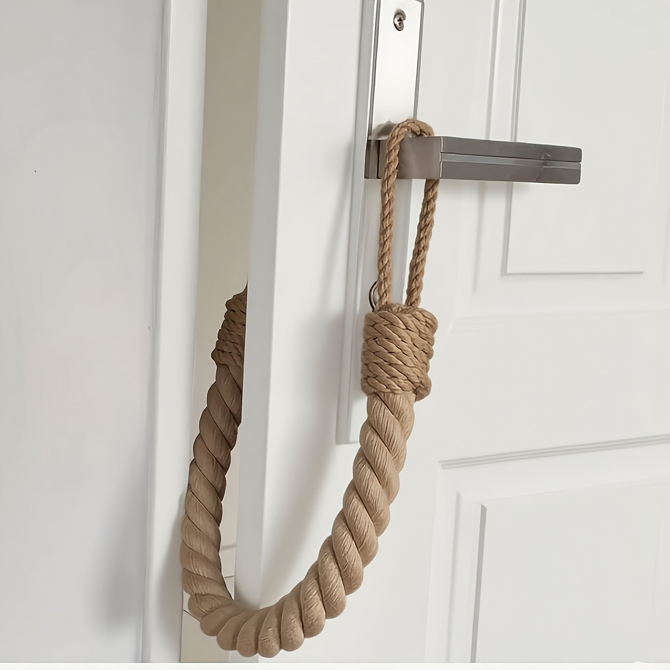 DoorKnot | Retro touw deurstopper – robuuste stoffen deurwig, rustieke deurhouder zonder boren