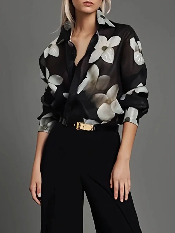 Valyssa | Chiffon Blouse met Lange Mouwen – Bloemenprint, Elegante Top voor Kantoor & Casual Gebruik