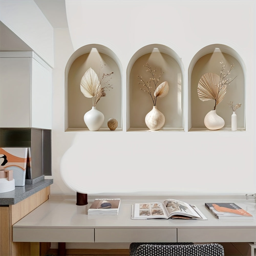 BloomVista | 3-delige Boogvormige Raam Wandstickers – Moderne Minimalistische Wanddecoratie