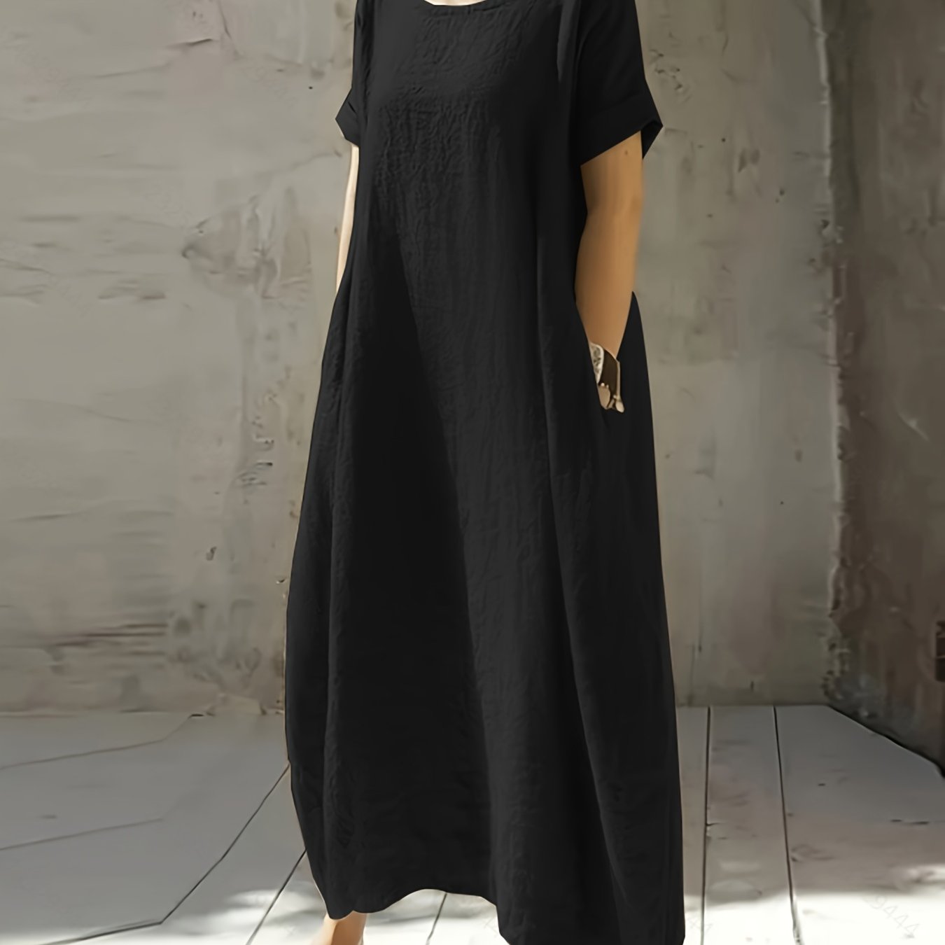 Elvarra | Losse Maxi Jurk met Zakjes – Korte Mouwen, Ademend, Casual Zomerjurk