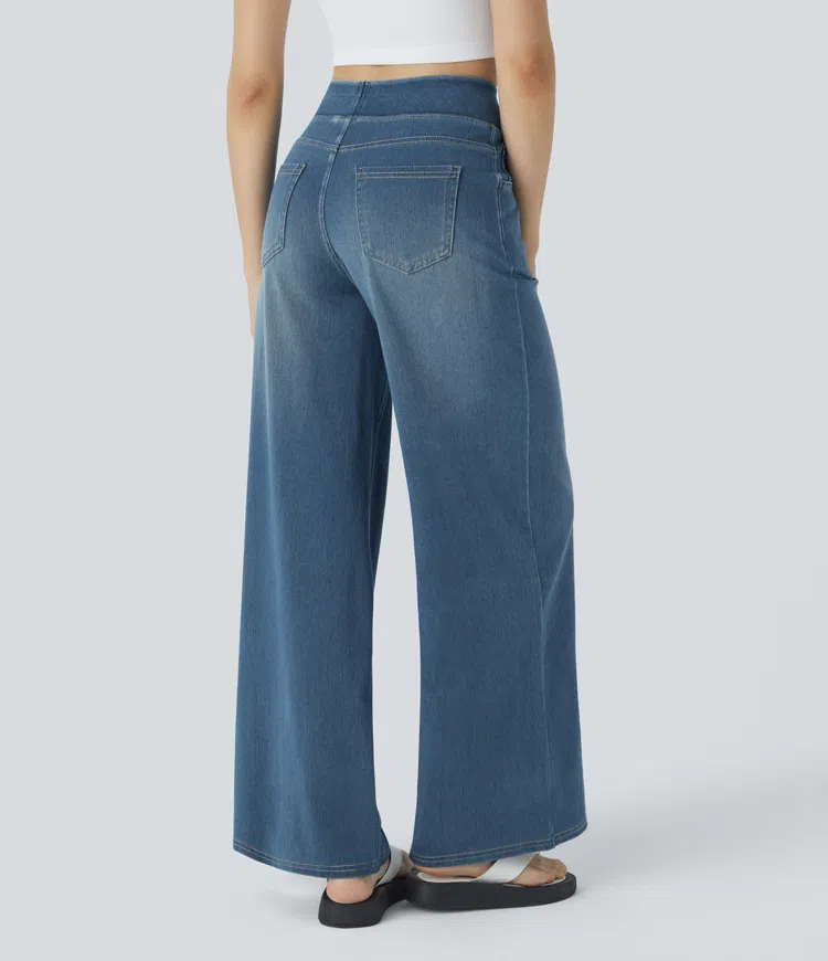 Rexina | Dames high-waisted wijde jeans – Comfortabele stretchdenim, trendy losvallende casual broek