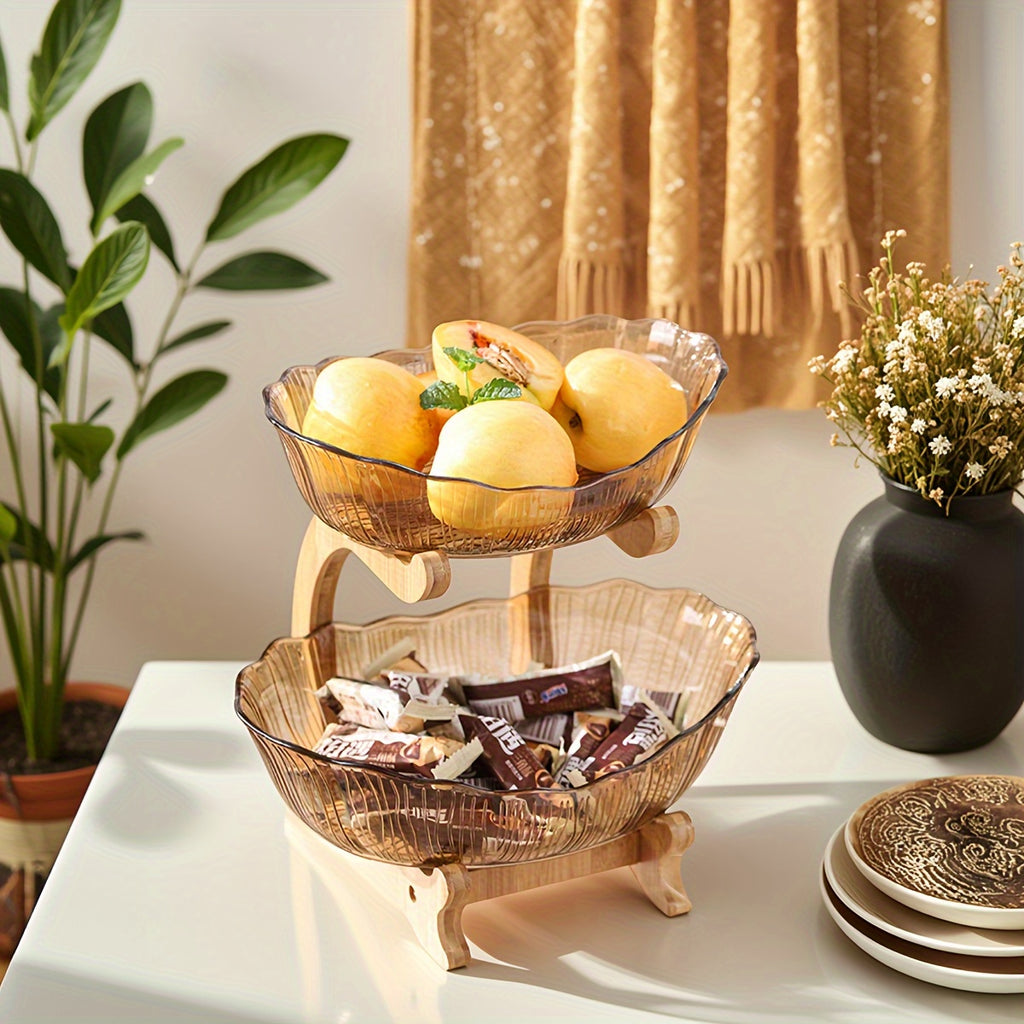 StackNest | 3-Lagen Plastic Fruit- & Snackbord – Multifunctionele Opbergtray, Gelaagde Dessertstandaard