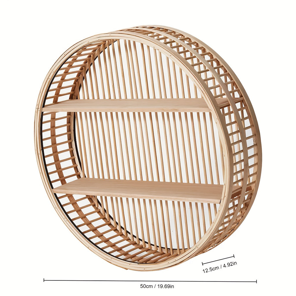 VibeNook | Boho handgemaakte bamboe wandplanken - Zwevende ronde plank