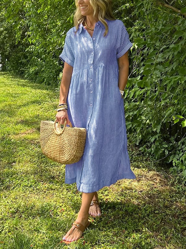 Zinae | Dames jurk met knoopsluiting en reverskraag – elegante casual overhemdjurk