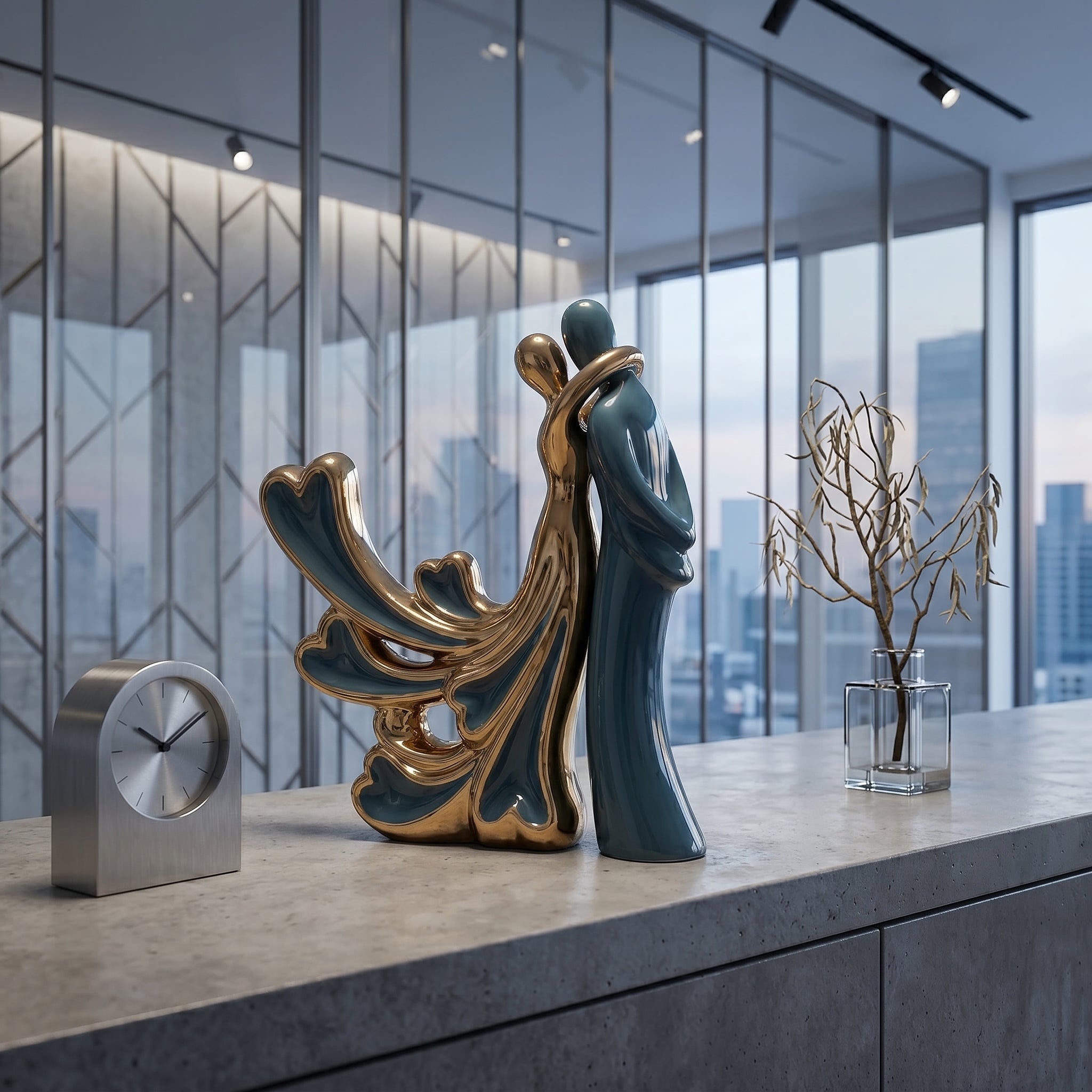 Amoura | Romantisch Koppelbeeldje – Modern Hars Liefdesbeeld, Woondecoratie Sculptuur