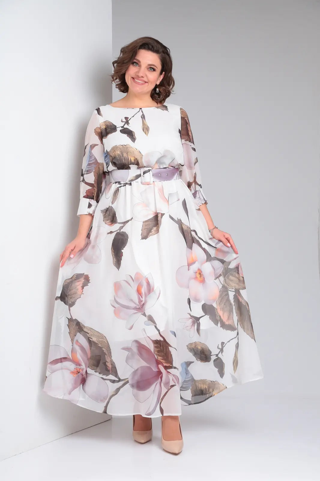 Zelyn | Bloemen maxi-jurk voor dames – elegante A-lijn lange jurk met ceintuur