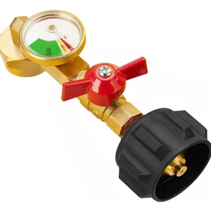 TankLink | Messing Propaan Navulbocht Adapter met Tankmeter – QCC1 90° Connector
