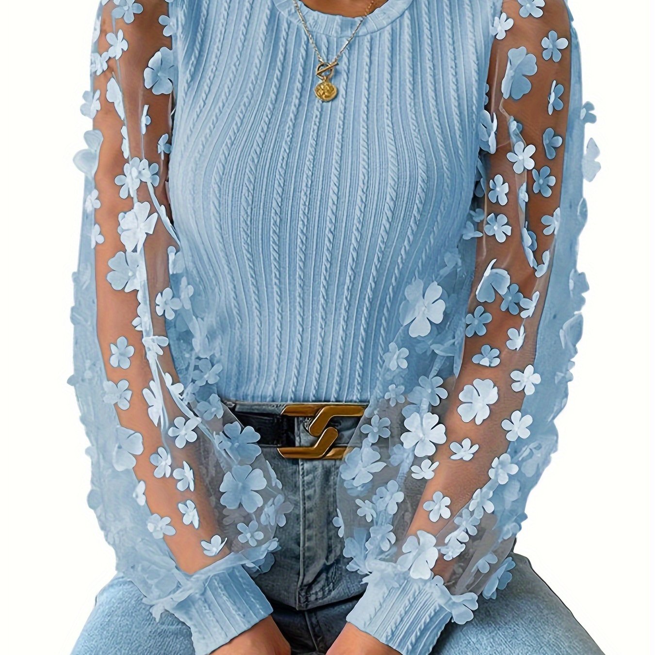 Delyssa | Damesblouse met structuur en ronde hals – met lichtgewicht mesh-details