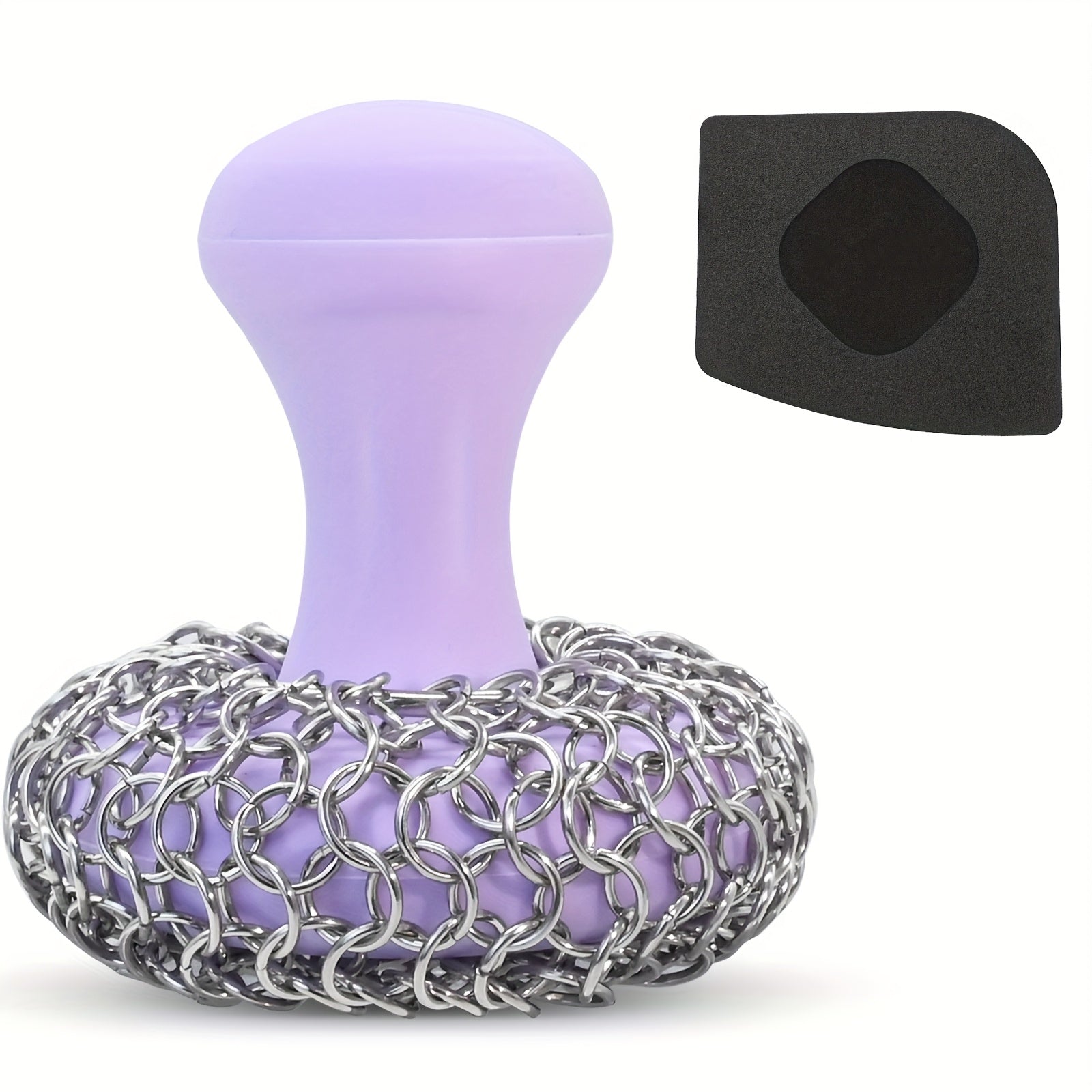 ToughMesh | 2 stuks heavy-duty gietijzeren en siliconen pannenschuursponsjes – maliënkoldertextuur, krasvrije