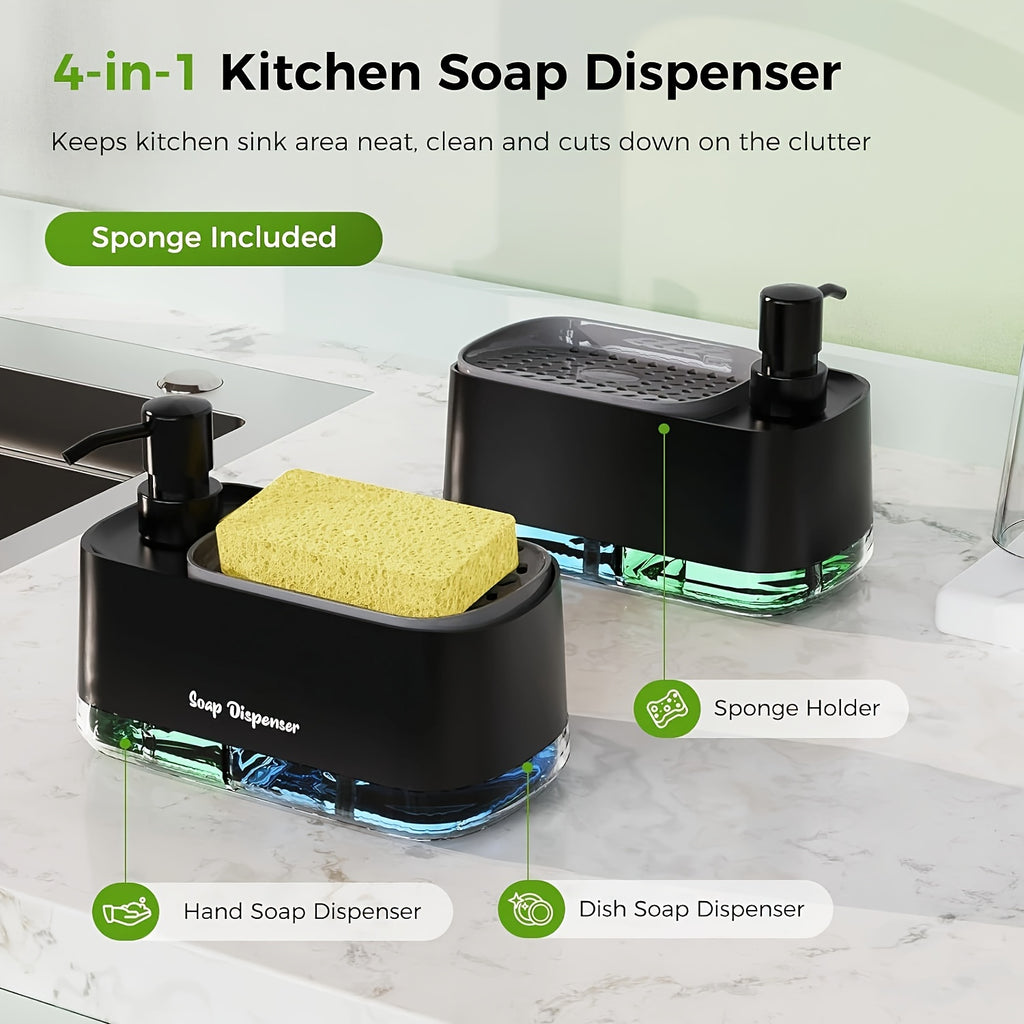 SoapVault | 4-in-1 dispenser voor afwasmiddel met sponshouder - dubbele dispenser voor hand- en afwasmiddel