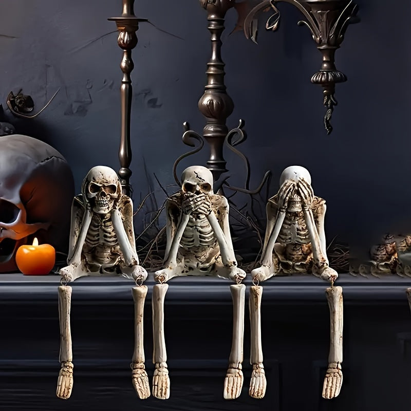 CryptSkulls | 3 stuks harsen schedels trio – Halloween spookdecoratiesculptuurenset