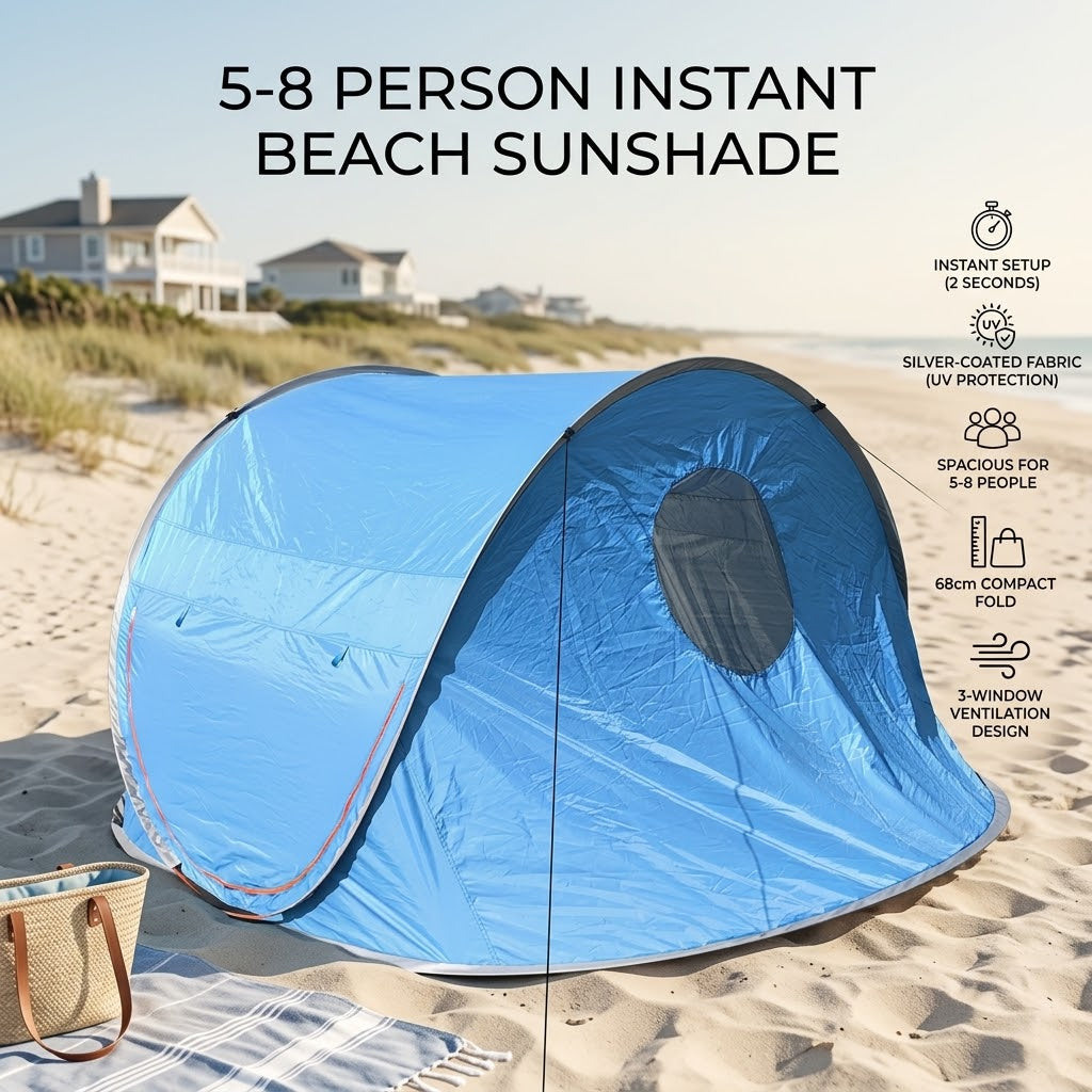 PopShelter | Opvouwbare strandtent – direct zonnescherm, UV-bescherming, inklapbare en draagbare strandluifel