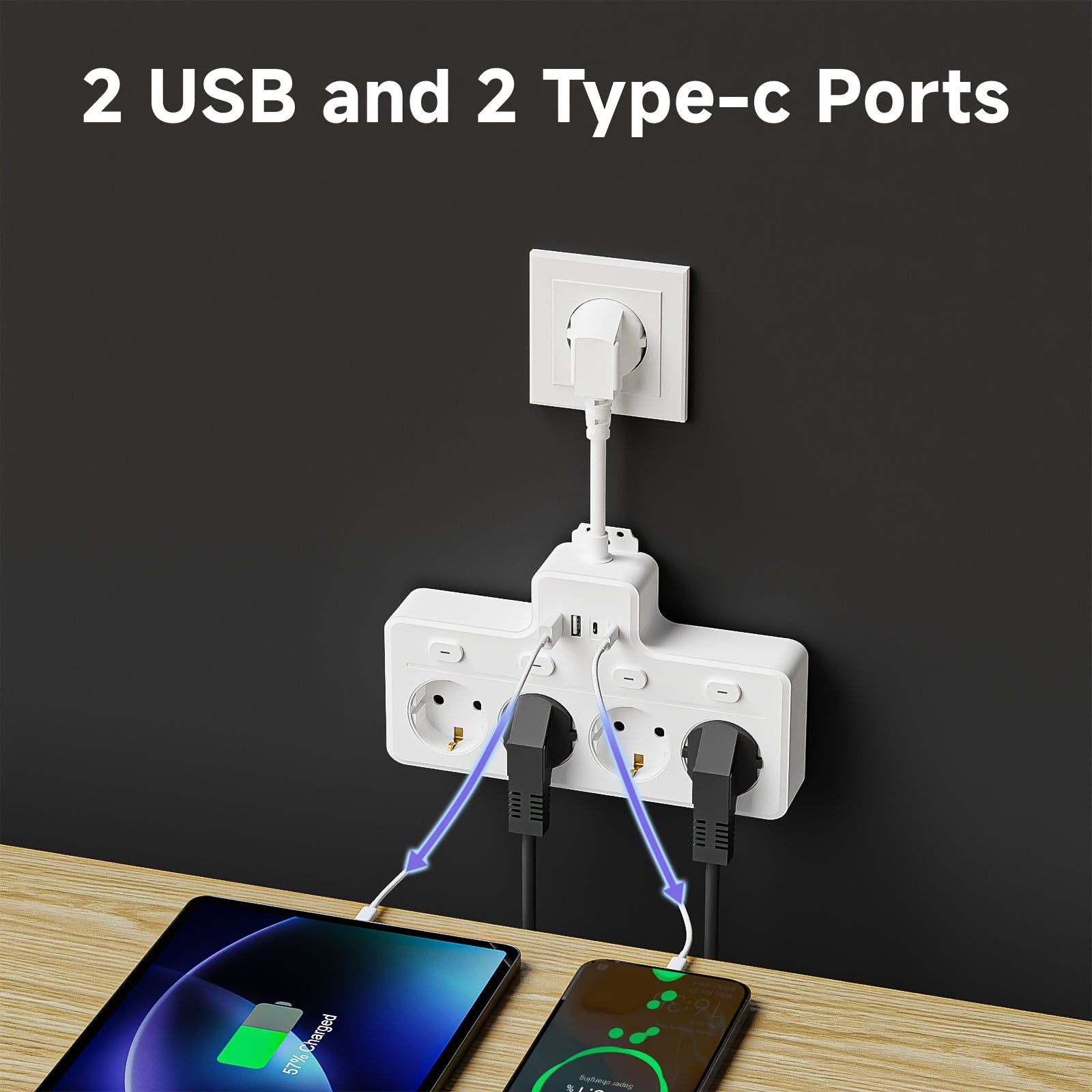 PowerHub | 7-in-1 EU-stroombord - Multi-Switch Stekker voor Thuis & Kantoor