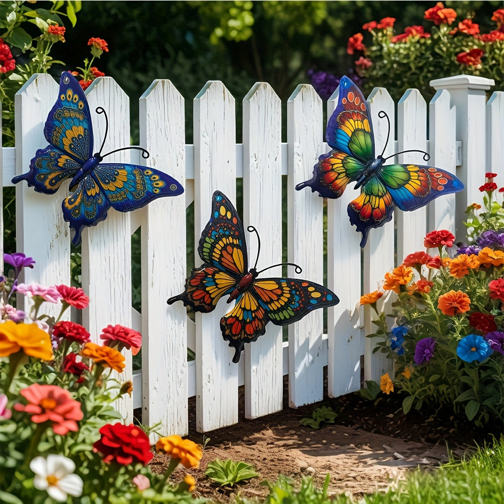 ButterVine | 3-delige metalen vlinder wanddecoratie – ijzeren wandsculptuurset, binnen- en buitendecoratie voor in huis