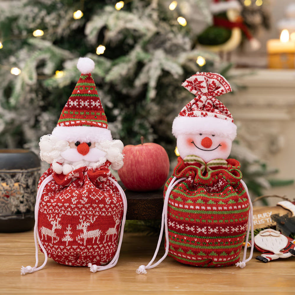 YulePal | Gebreide kerstcadeauzak met pop – Decoratieve kerstcadeauzak voor kinderen, thuis en feestdagen