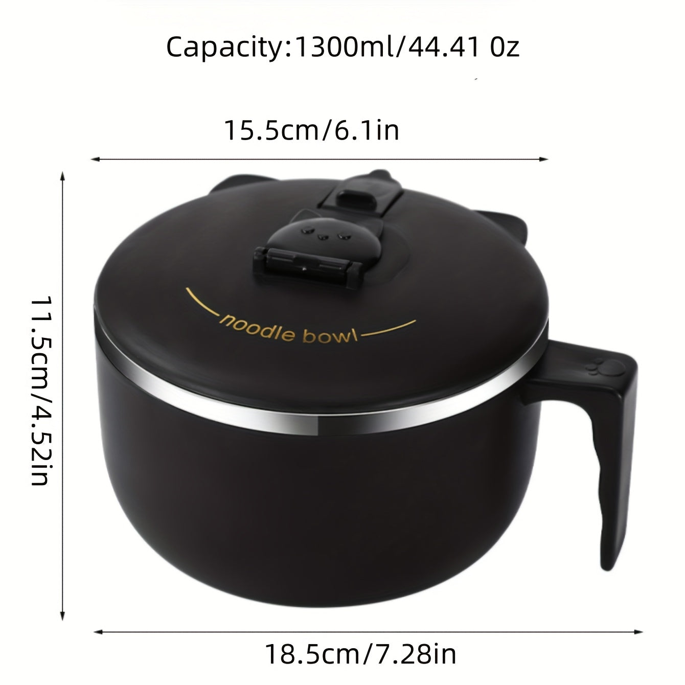 Bowluxe | 1300 ml roestvrijstalen noedelkom met deksel – geïsoleerde soep- en voedselcontainer