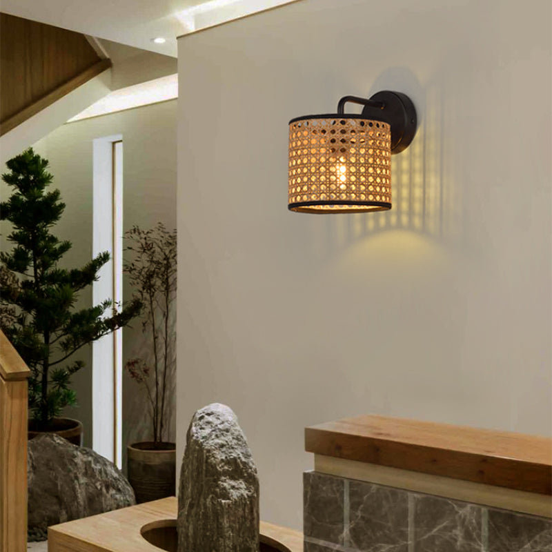 WeaveLight | Boho geweven trommel rotan wandlamp