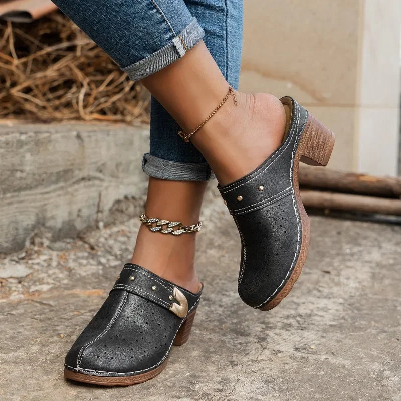 ComfyStride | Dames Gesloten Plateau Sandalen – Orthopedisch, Instapklompen, Leren